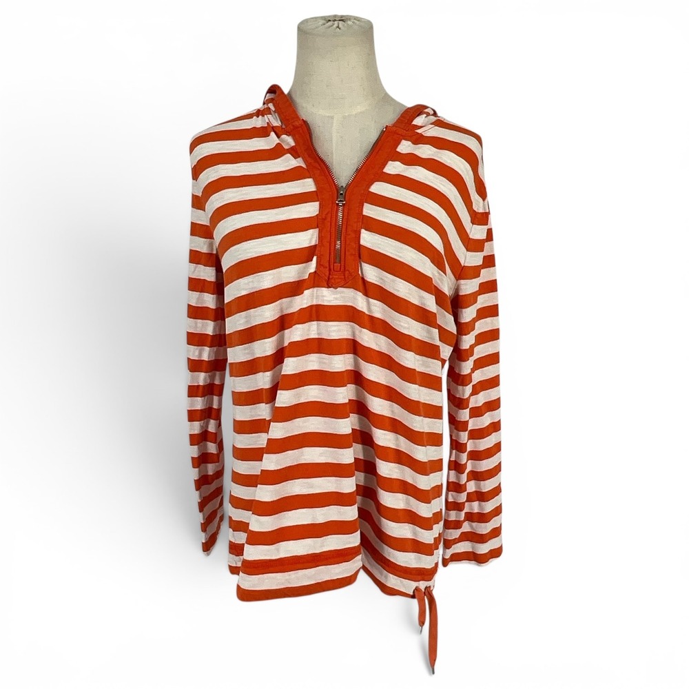 Lauren‎ Ralph Lauren Womens Large Orange White Striped Cotton Zip Hoodie